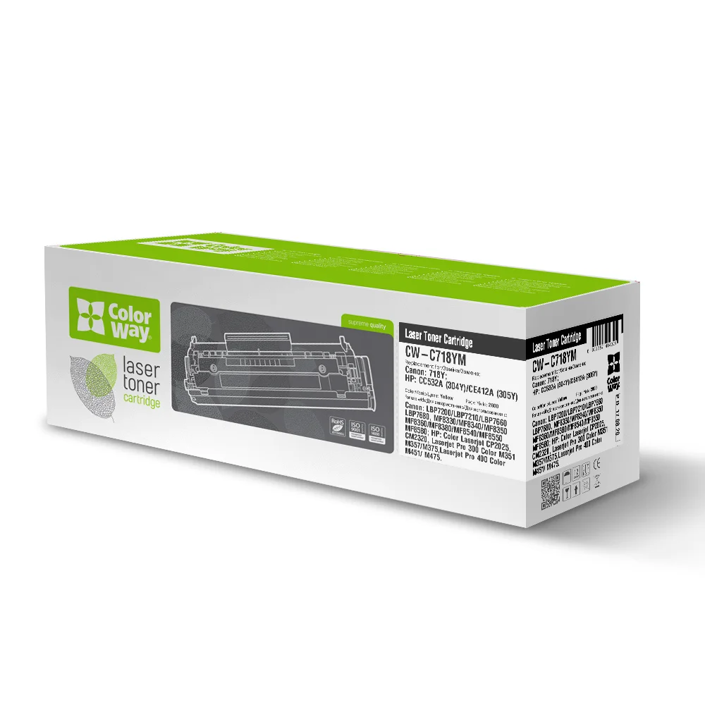 Toner cartridge ColorWay for Canon: 718Y; HP: CC532A (CW-C718YM)