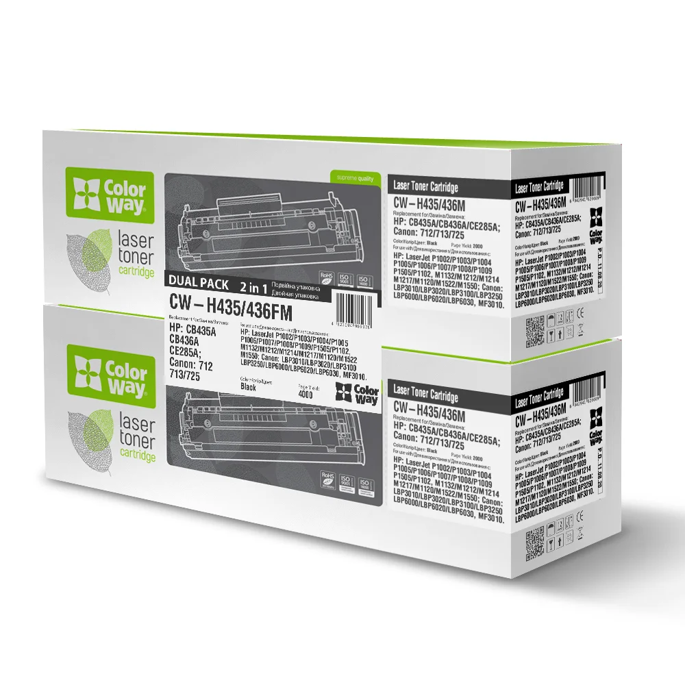 Toner cartridge ColorWay for HP: CB435A/CB436A/CE285A Dual Pack; Canon: 712/713/725 (CW-H435/436FM)