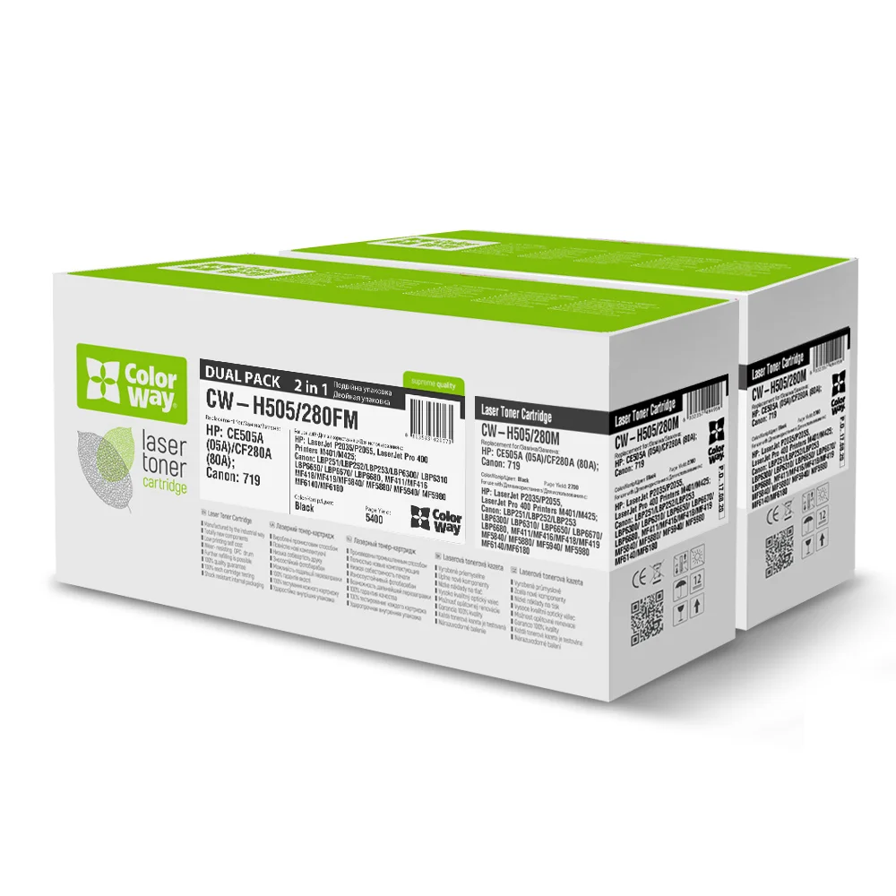 Toner cartridge ColorWay for HP: CE505A/CF280A Dual Pack; Canon: 319/719 (CW-H505/280FM)