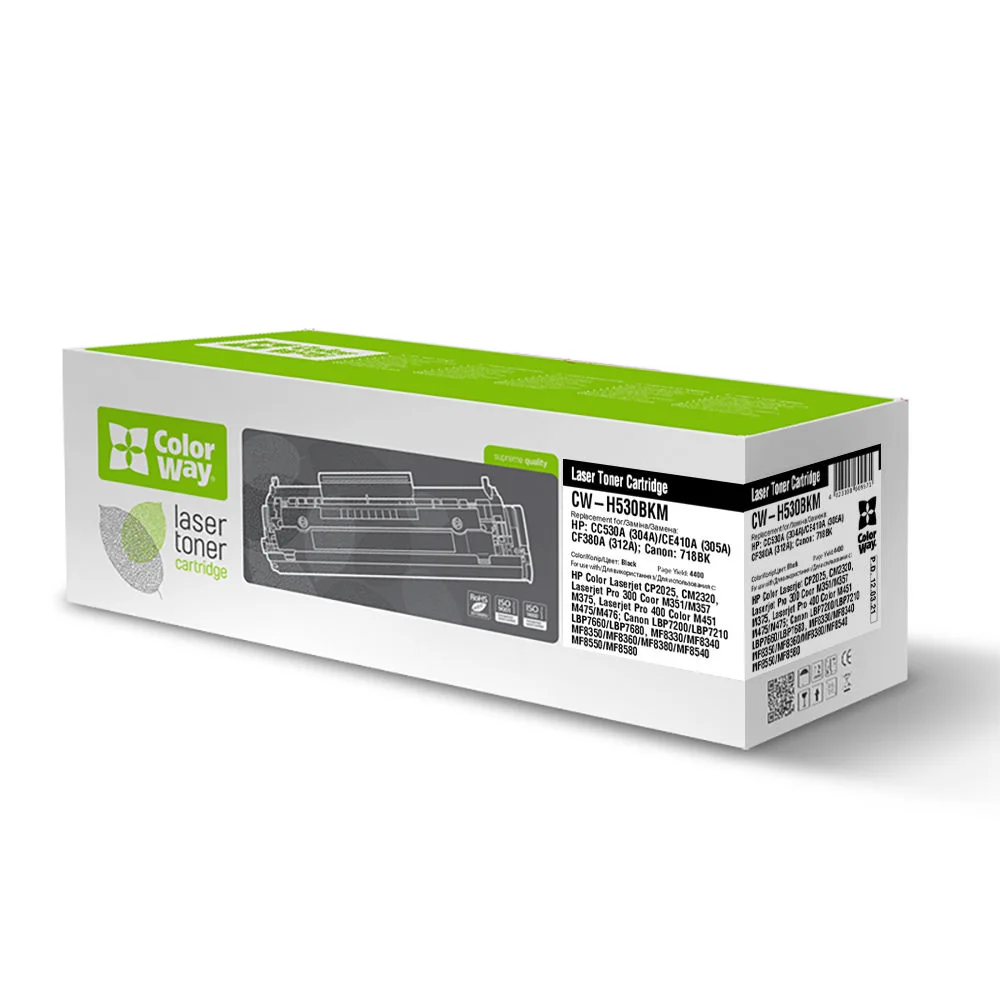 Toner cartridge ColorWay for HP: CC530A (304A); Canon: 718Bk; HP: CE410X (305X); HP: CF380X (312X) (CW-H530BKM)