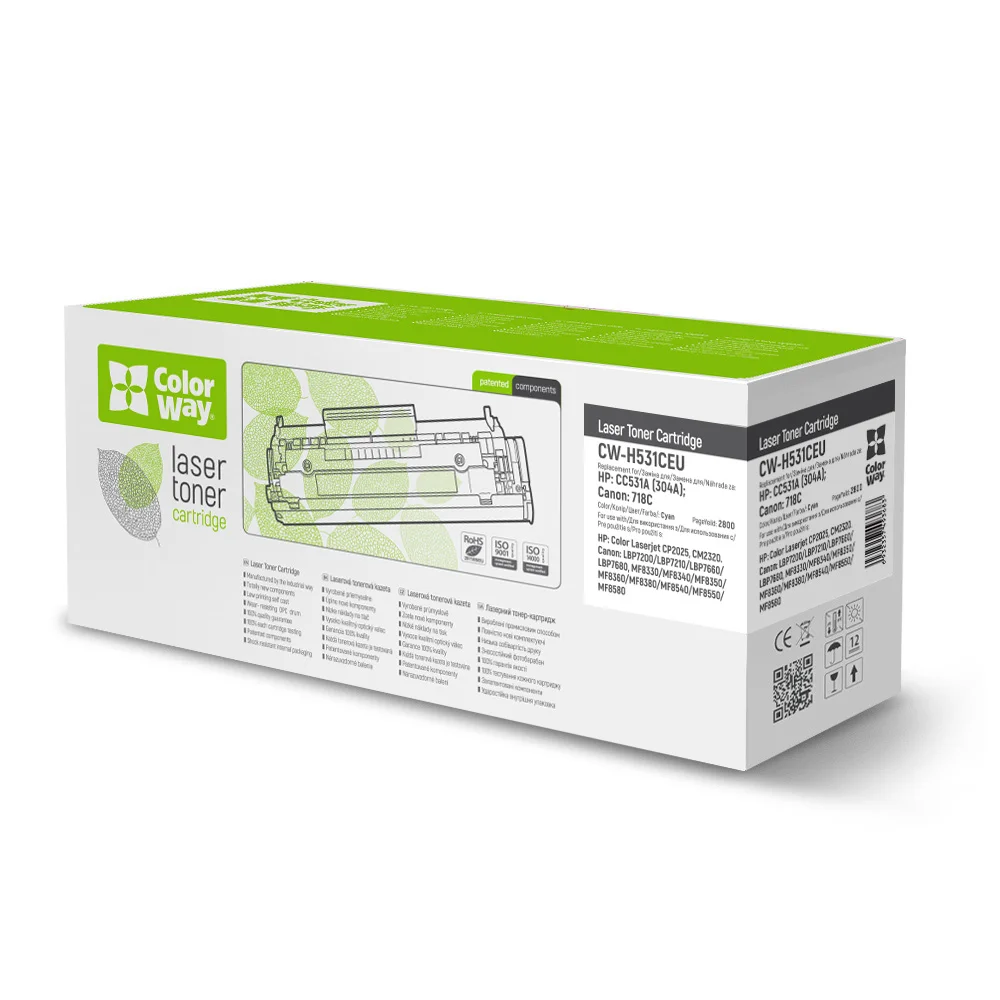 Toner cartridge ColorWay for HP: CC531A; Canon: 718C (CW-H531CEU)