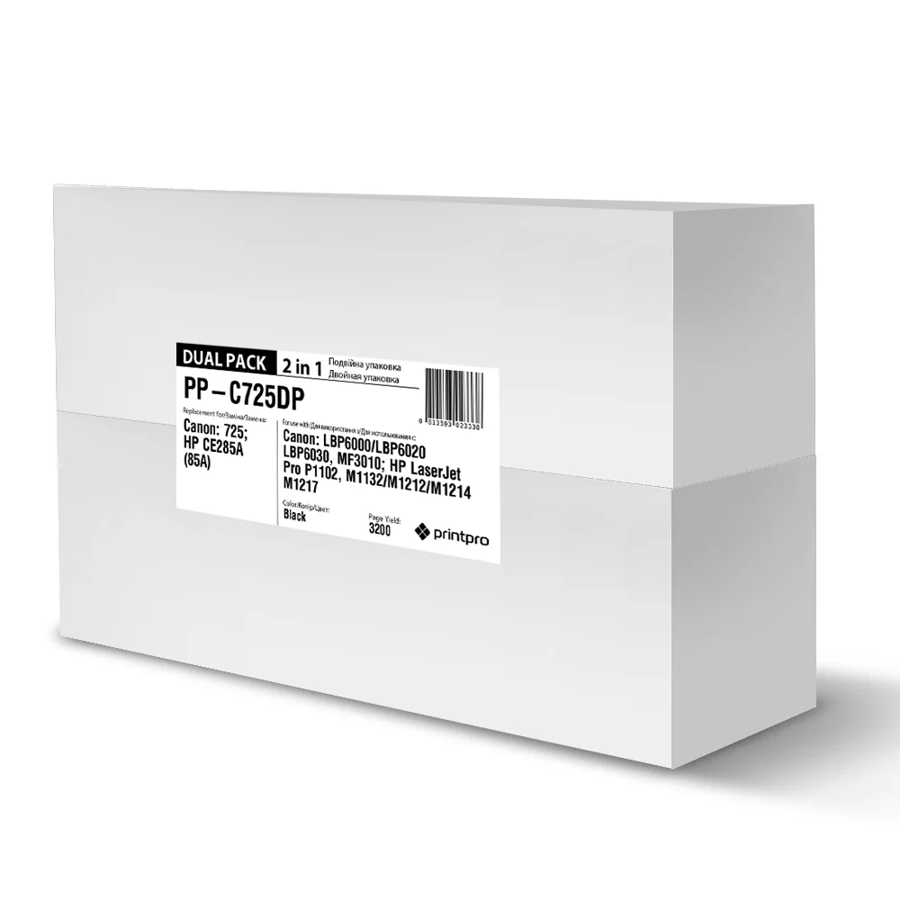 Toner cartridge PrintPro for Canon: 725 Dual Pack; HP: CE285A (PP-C725DP)