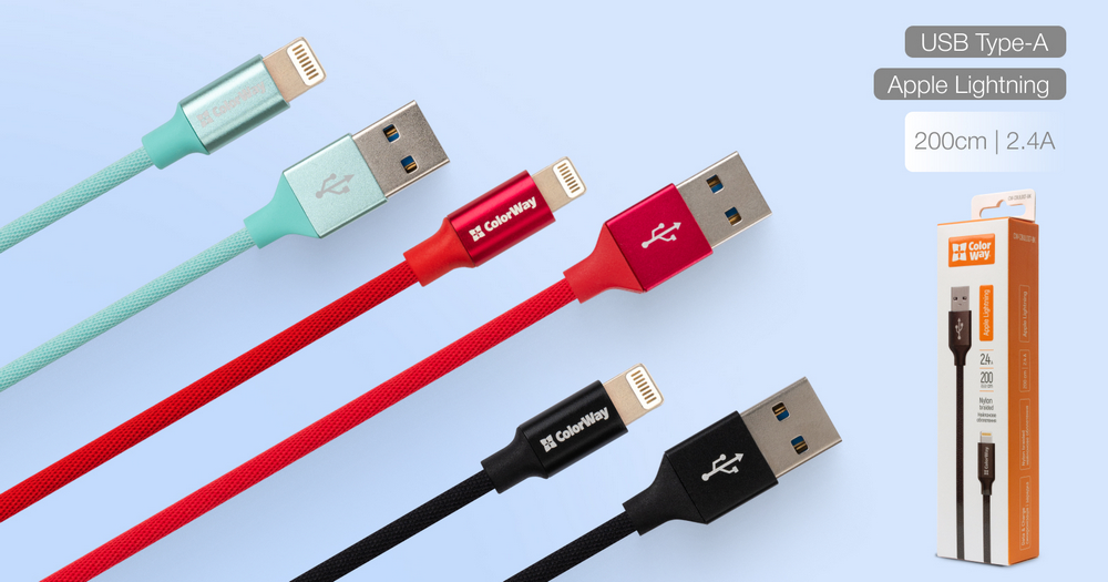 Apple - yuyuyu Кабель Colorway USB Apple Lightning 2.4A 2м черный (CW